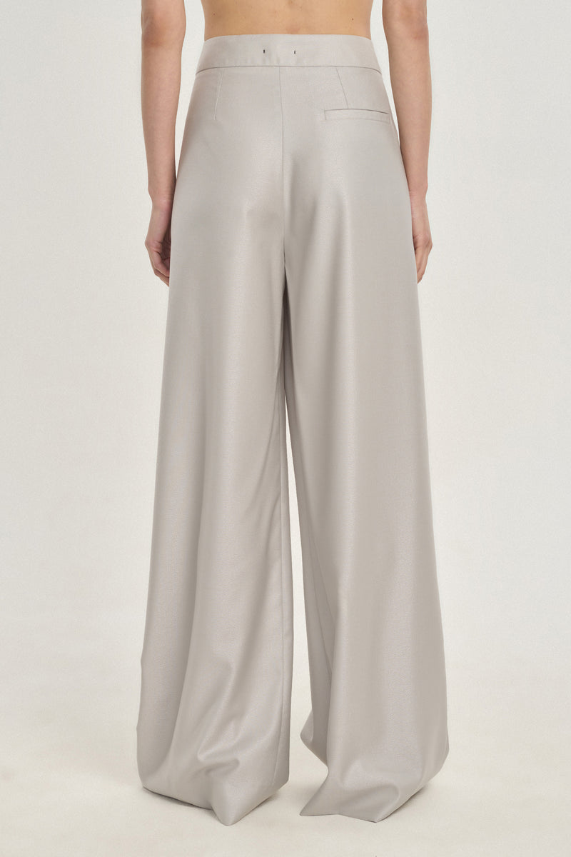 Silver wool silk wide-leg pants