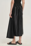 Black satin fluid asymmetrical skirt