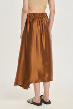 Brown satin fluid asymmetrical skirt
