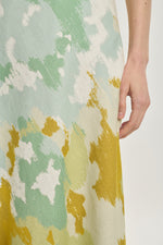 Mint printed linen A-line midi skirt