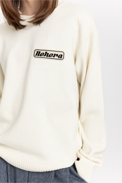 White unisex chunky merino blend patch jumper