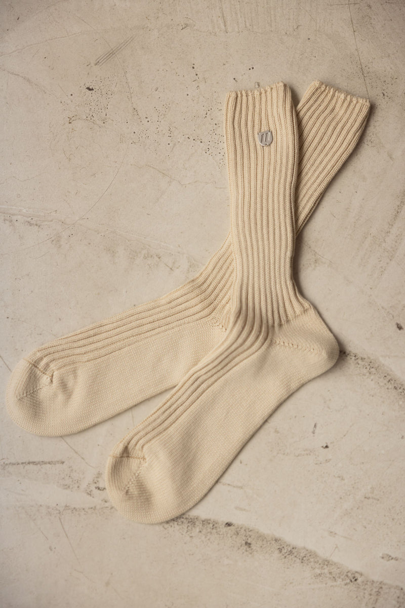 Light beige pure cotton ribbed socks