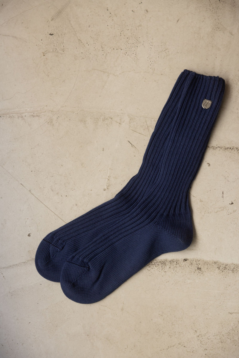 Dark blue pure cotton ribbed socks