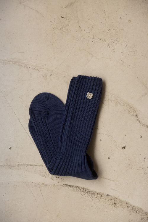 Dark blue pure cotton ribbed socks