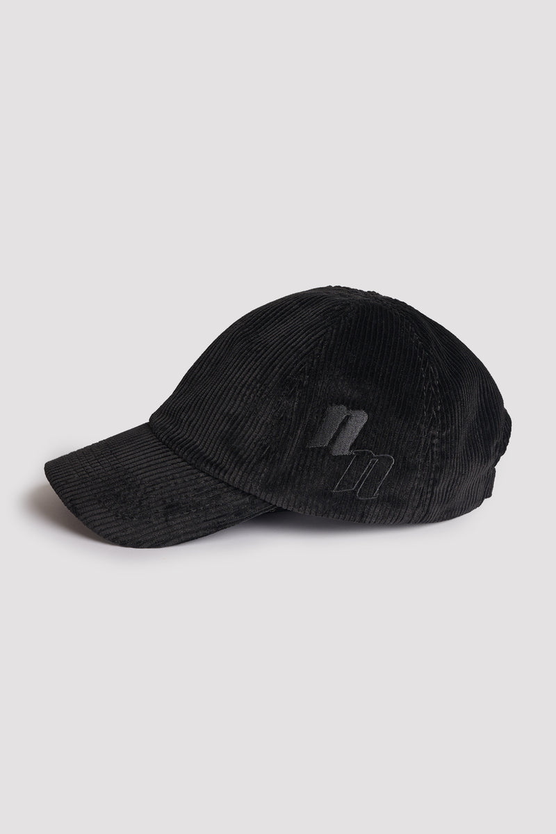 Black corduroy embroidered cap