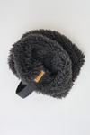 Charcoal black faux alpaca fur shoulder bag & hand muff