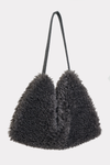 Charcoal black faux alpaca fur shoulder bag & hand muff