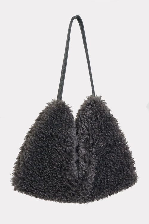 Charcoal black faux alpaca fur shoulder bag & hand muff