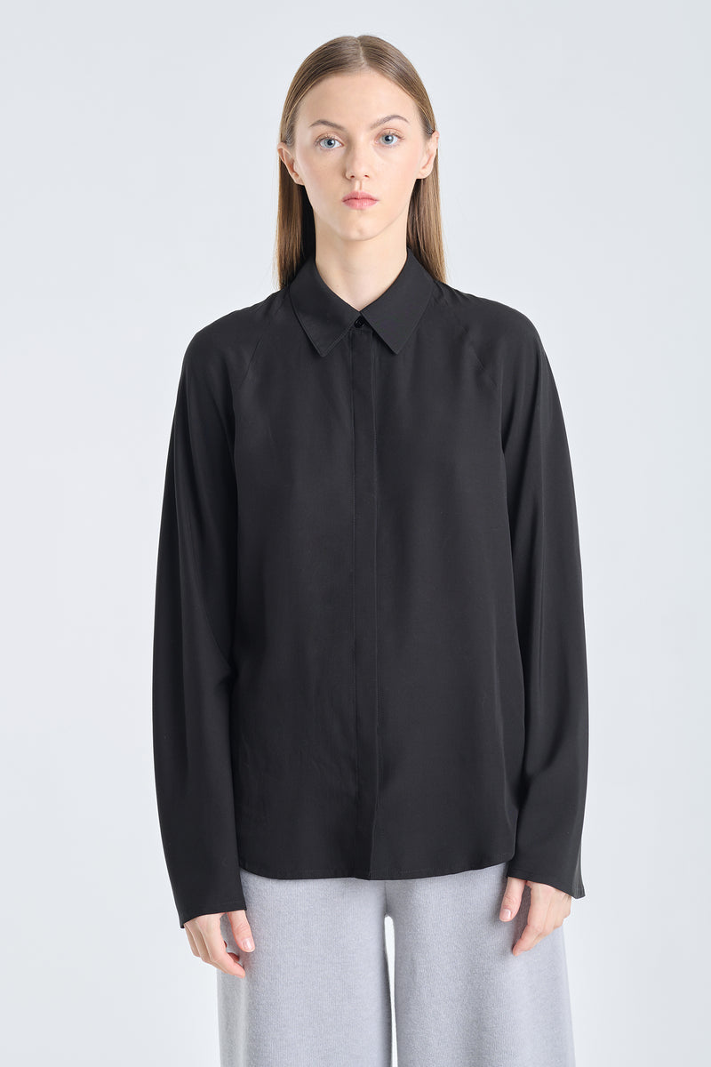 Black modal twill shirt with wide sleeves