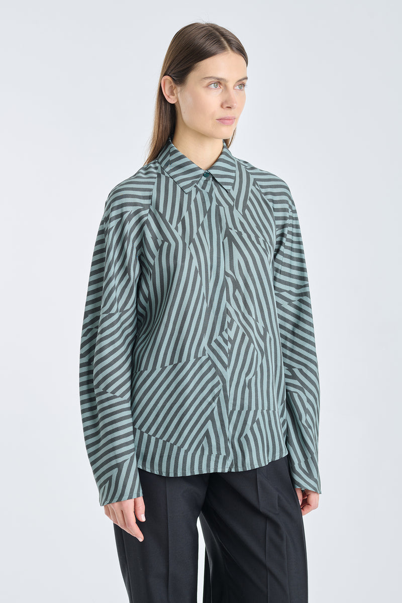 Dark grey striped shirt with wide sleeves