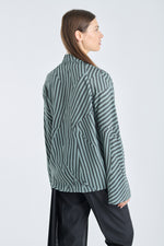 Dark grey striped shirt with wide sleeves