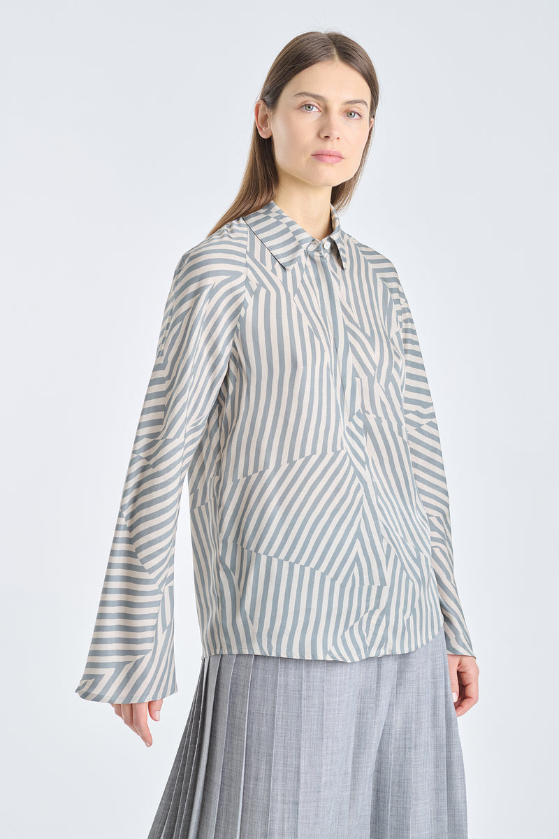 Light grey striped shirt with wide sleeves