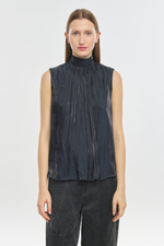 Anthracite shiny fluid poly sleeveless blouse