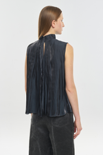 Anthracite shiny fluid poly sleeveless blouse