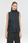 Anthracite shiny fluid poly sleeveless blouse