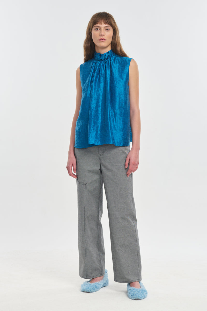 Blue sapphire textured lyocell sleeveless blouse