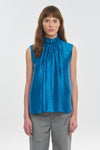 Blue sapphire textured lyocell sleeveless blouse