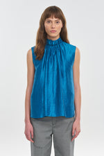 Blue sapphire textured lyocell sleeveless blouse