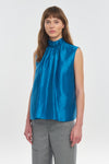 Blue sapphire textured lyocell sleeveless blouse