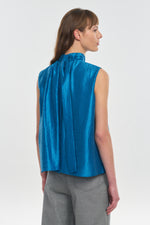 Blue sapphire textured lyocell sleeveless blouse