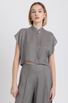 Olive grey light cupro crepe short shirt