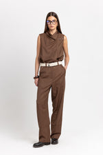 Caramel herringbone tailored straight pants
