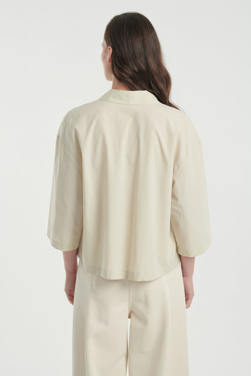 Light ivory silk linen boxy shirt