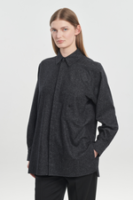 Black wool silk tweed shirt