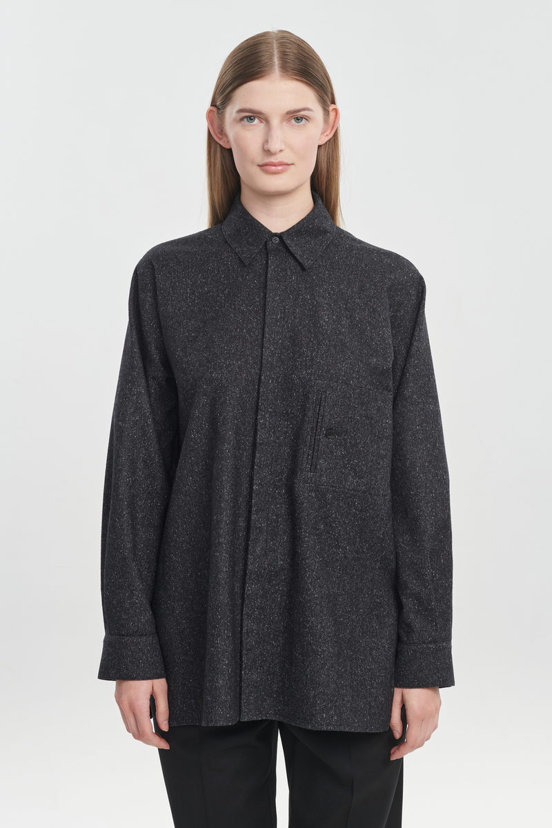 Black wool silk tweed shirt