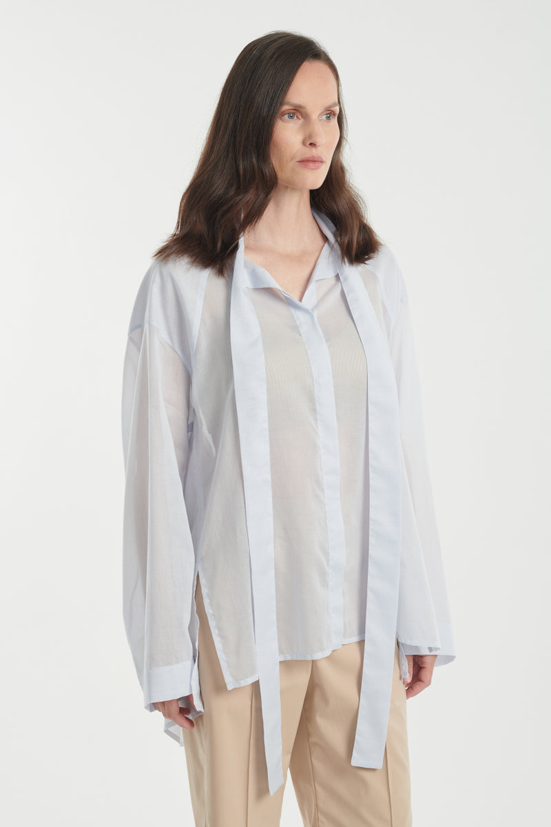 Light blue mousseline blouse with scarf