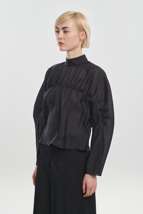 Black translucent silk blouse