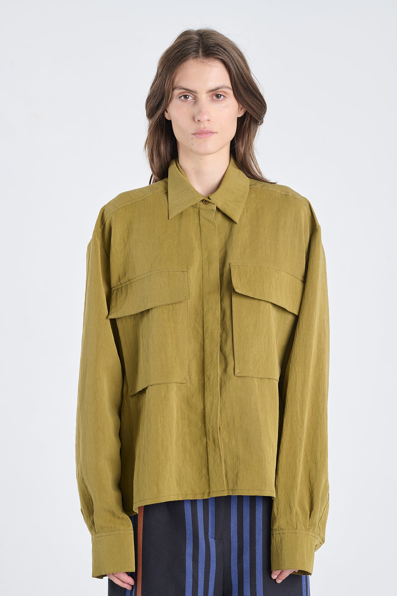 Khaki lyocell workwear shirt