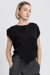 Black silk crepe short sleeve blouse