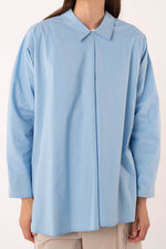 Blue poplin front pleat shirt