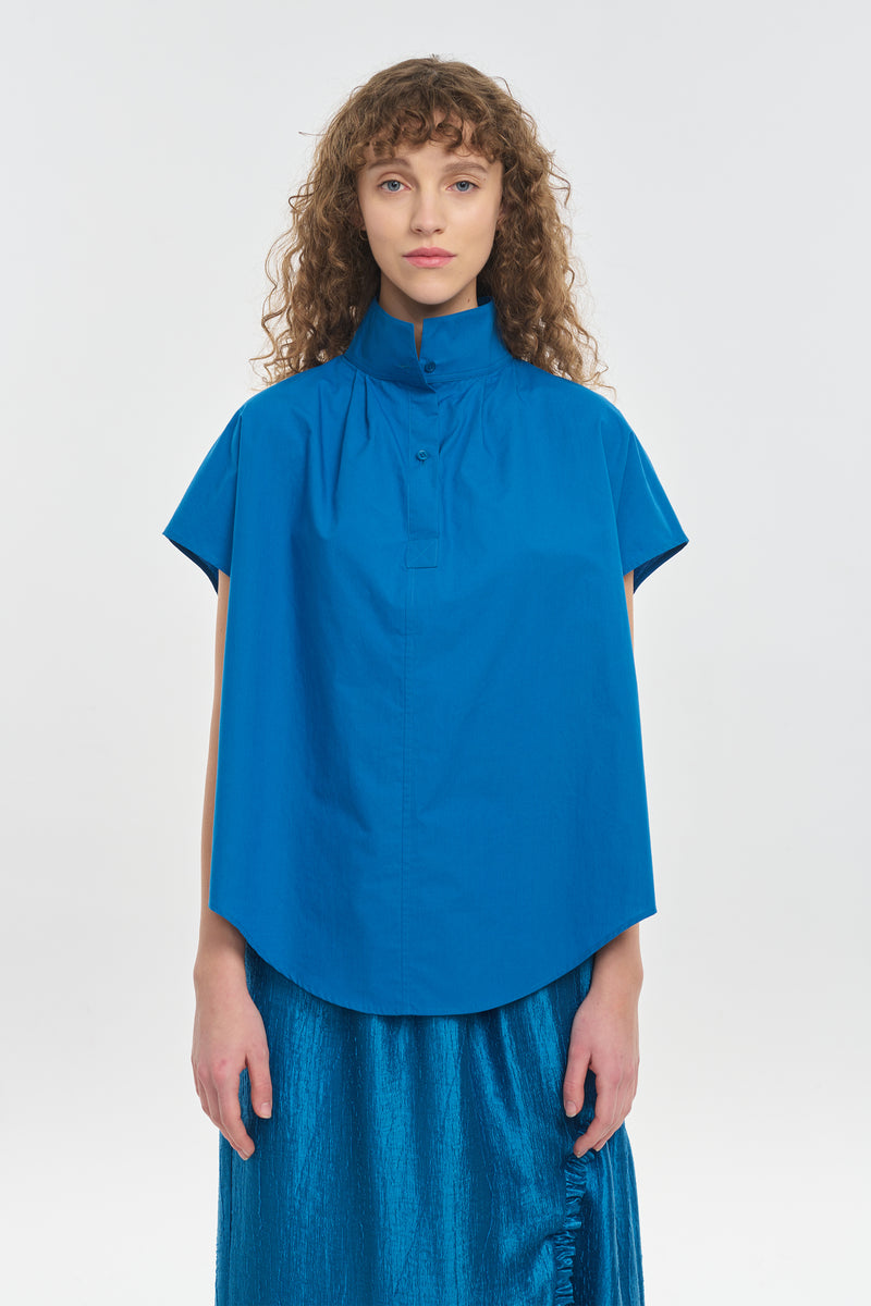 Blue sapphire poplin high collar shirt