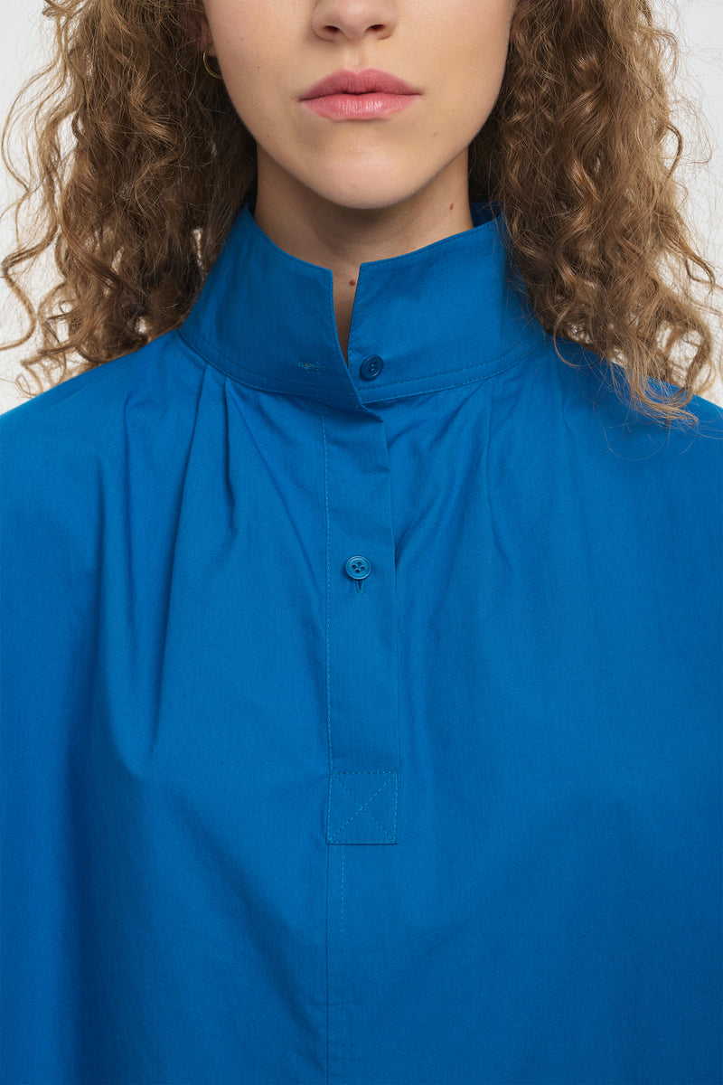 Blue sapphire poplin high collar shirt