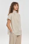 Bone poplin high collar shirt