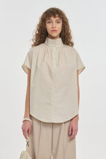 Bone poplin high collar shirt