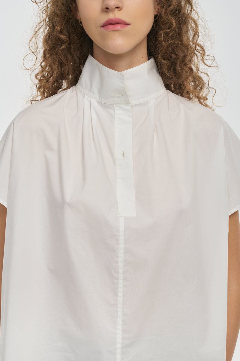 Off white poplin high collar shirt