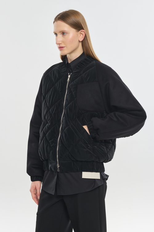 Black quilting & wool bomber