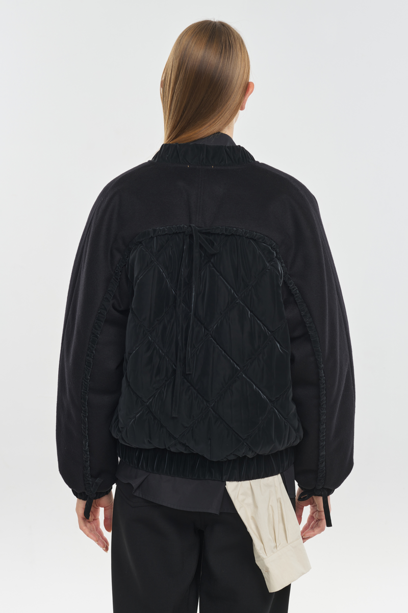 Black quilting & wool bomber