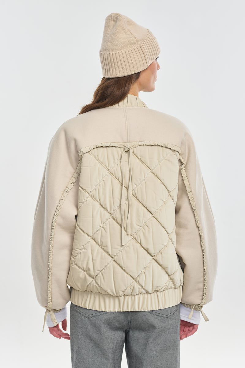 Light beige quilting & wool bomber