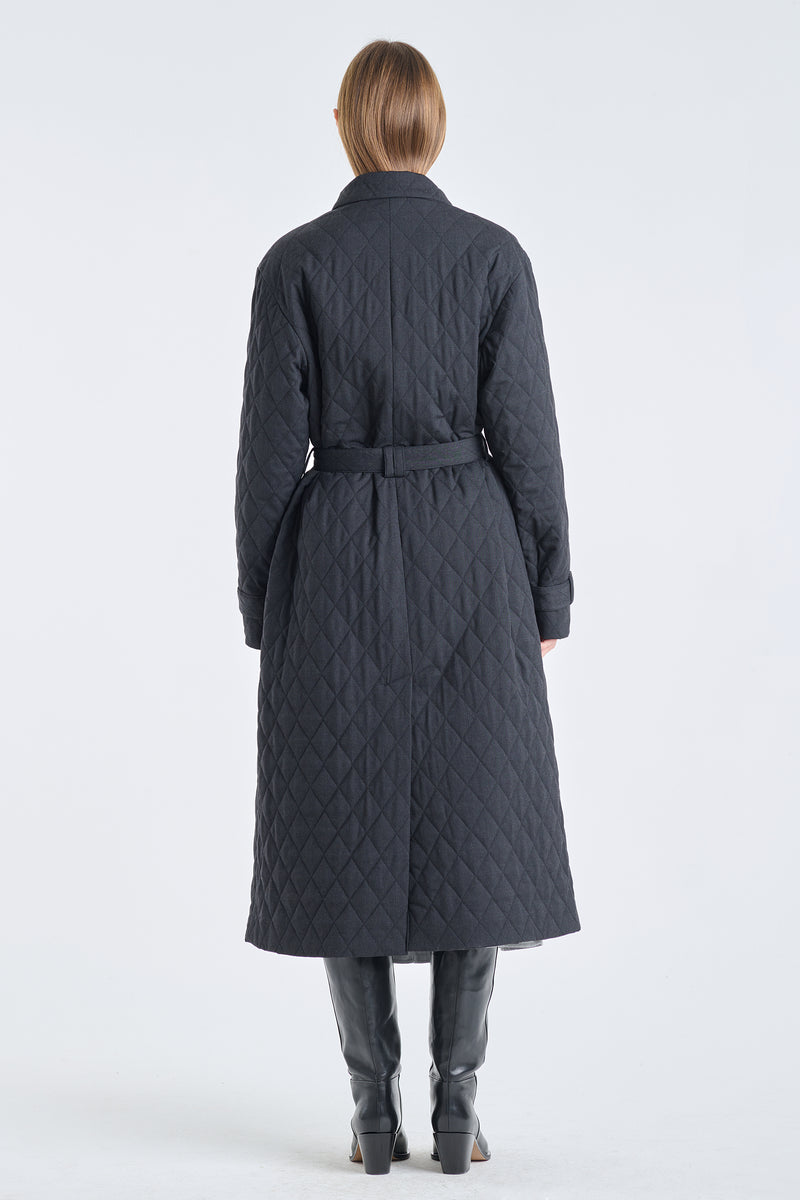 Anthracite quilted trench coat