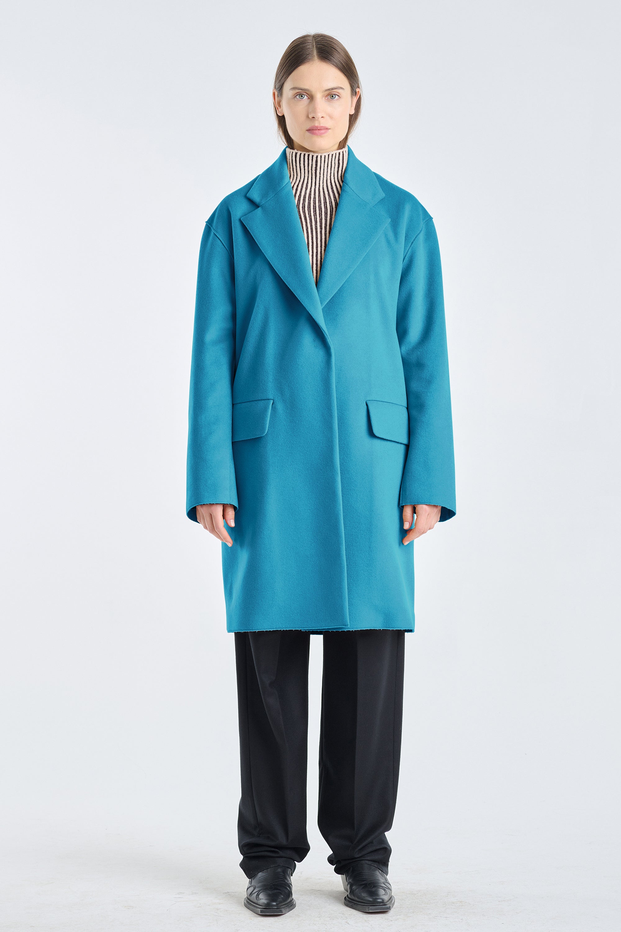 Teal wool cashmere light coat – NEHERA