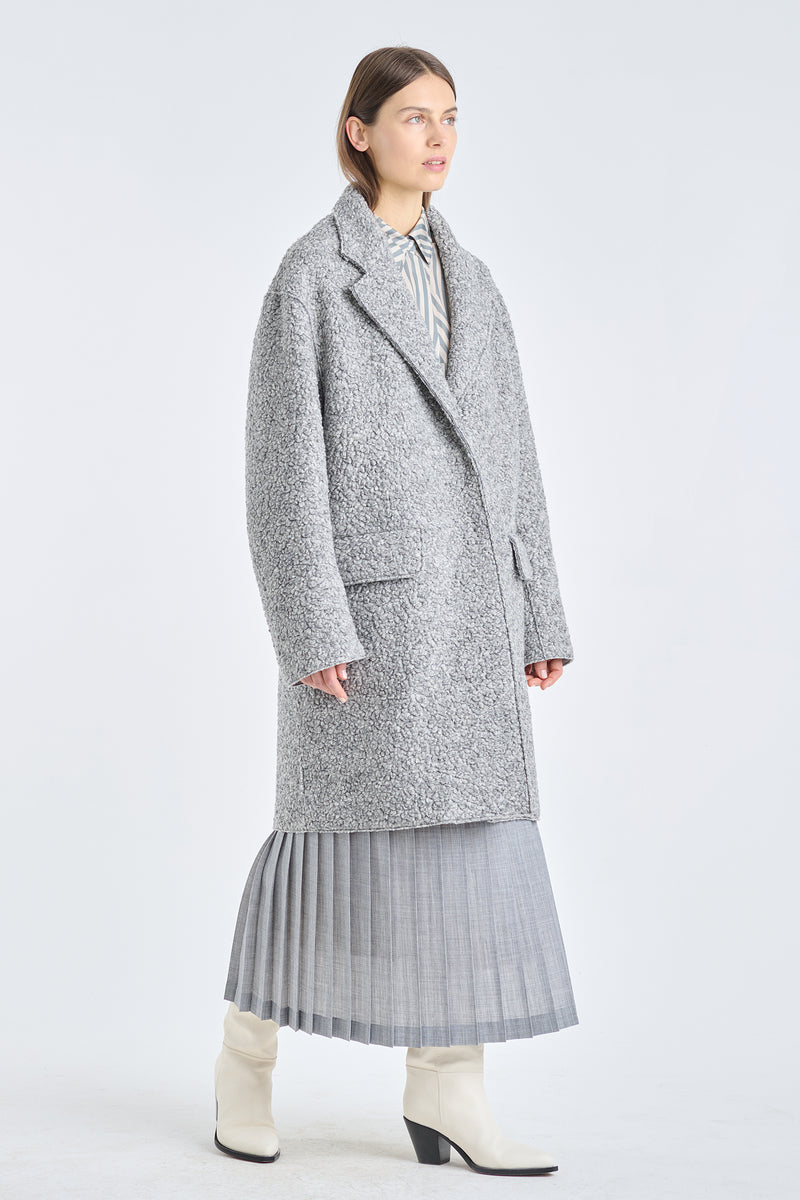 Grey melange bonded wool jersey coat