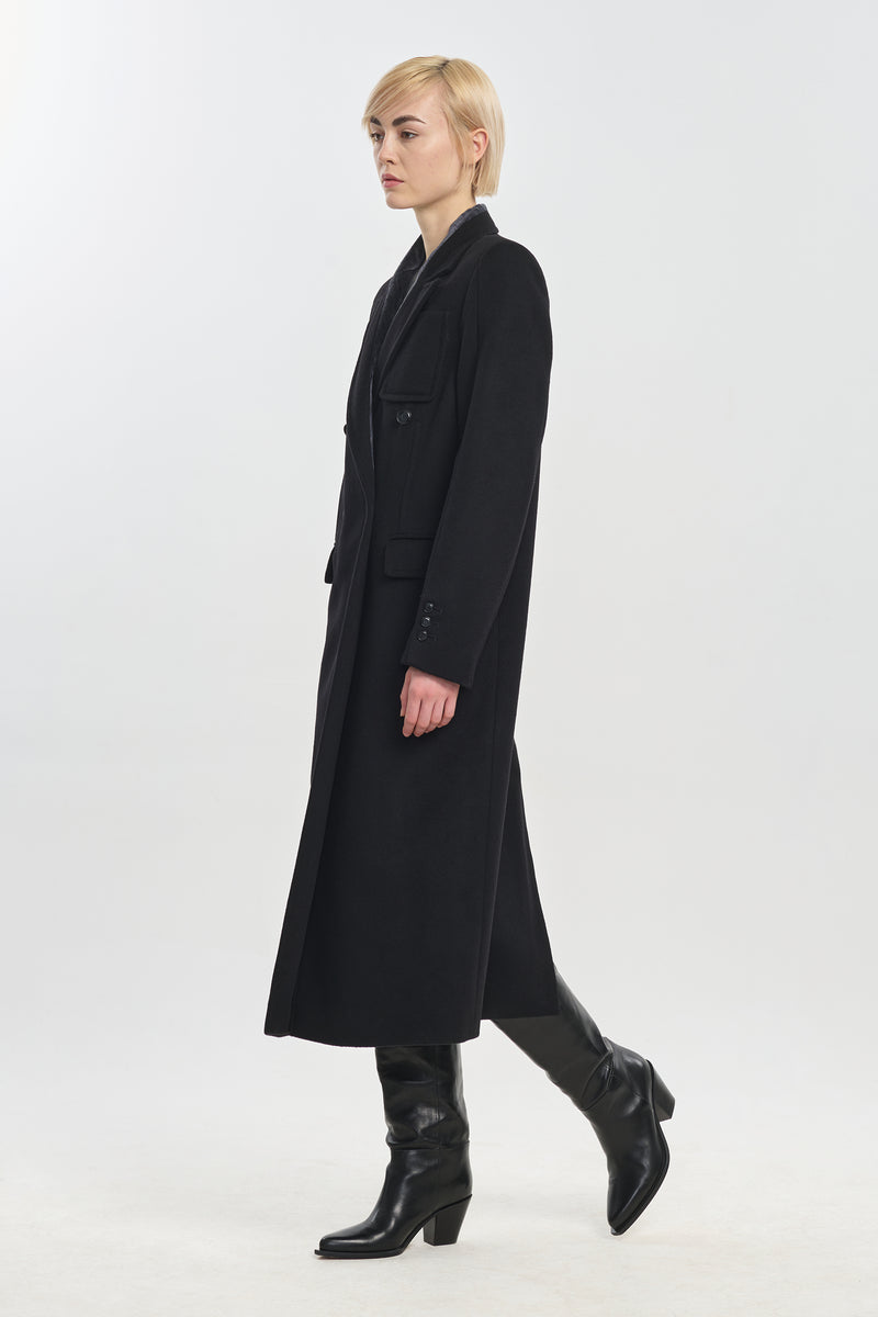 Black cashmere melton tailored coat