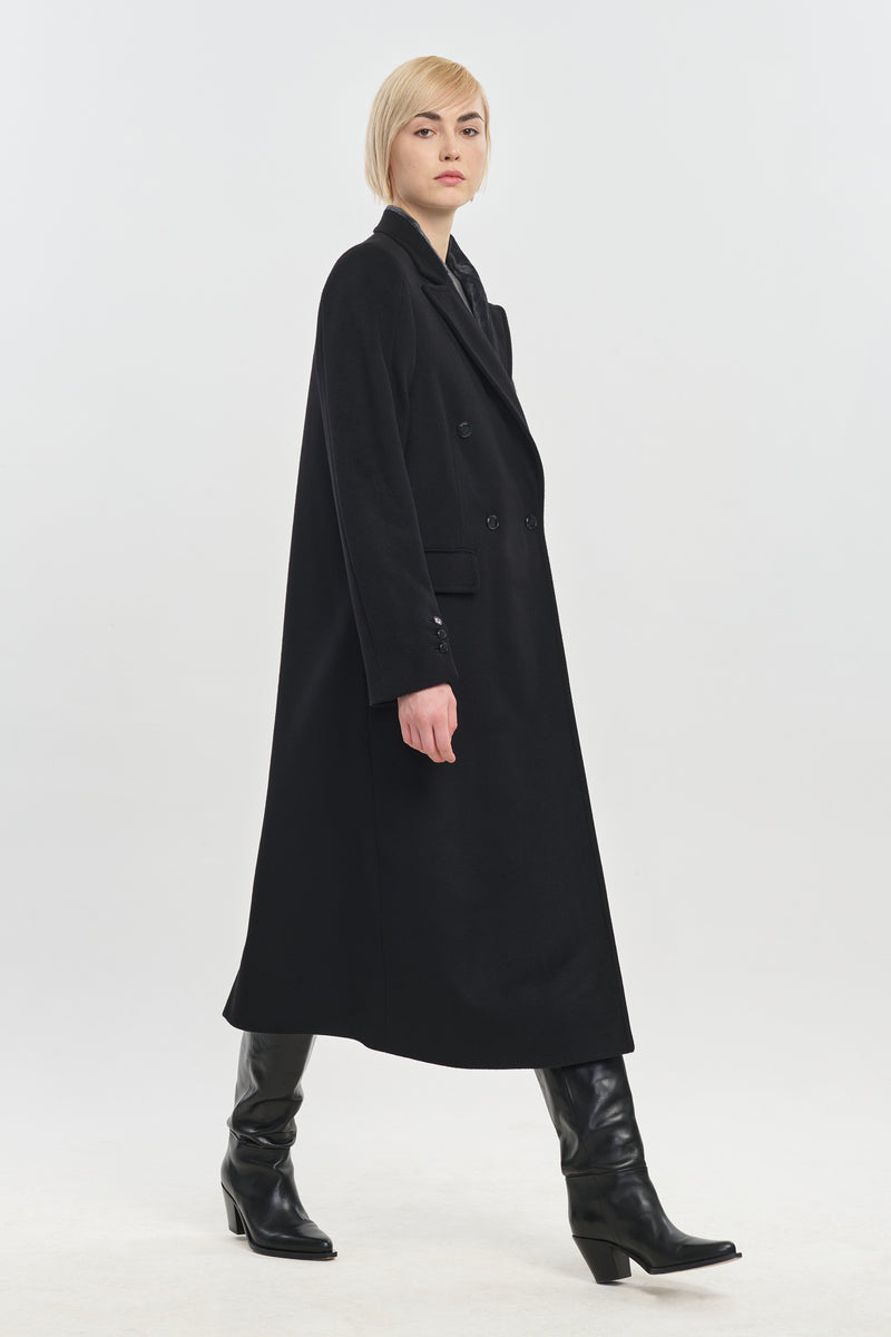 Black cashmere melton tailored coat