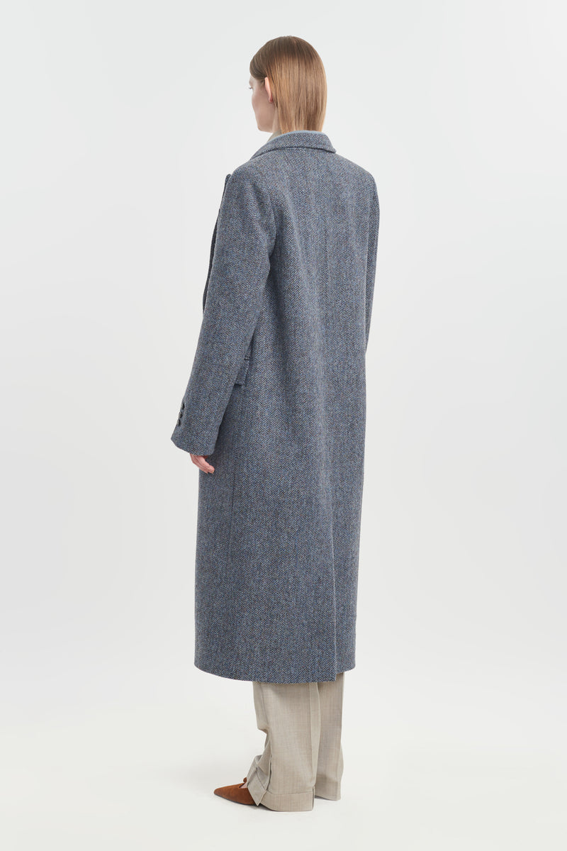 Soft blue harris tweed tailored coat