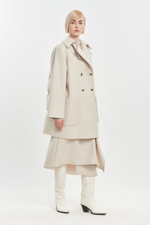 Light beige wool cashmere & quilt peacoat