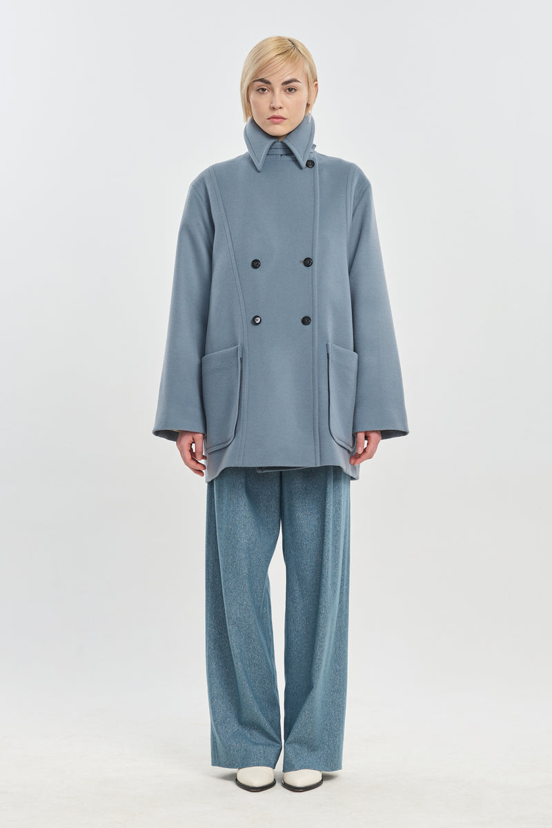 Light blue soft fleece wool peacoat